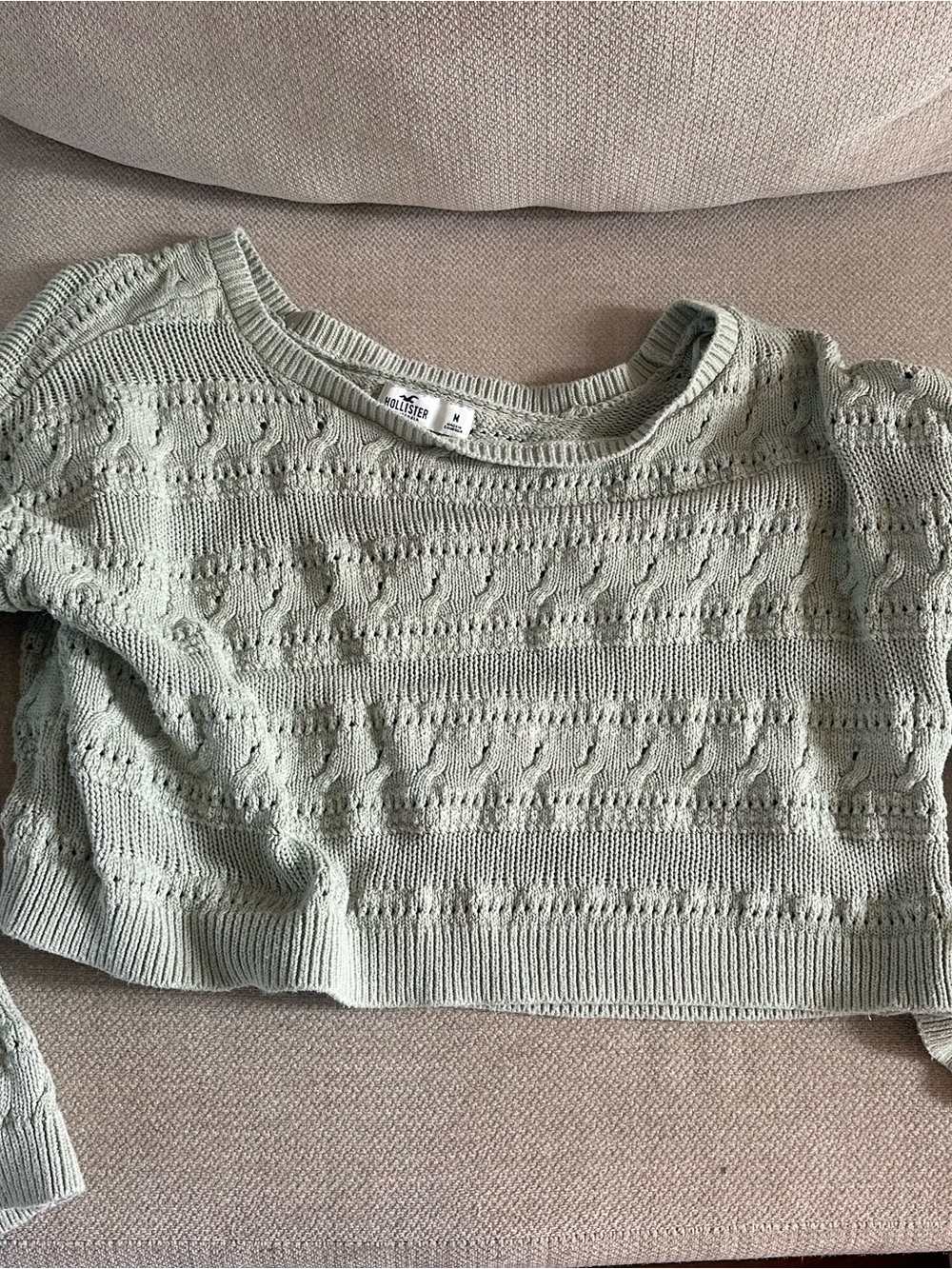 Hollister Sage Green Openwork Knit Cropped Sweater